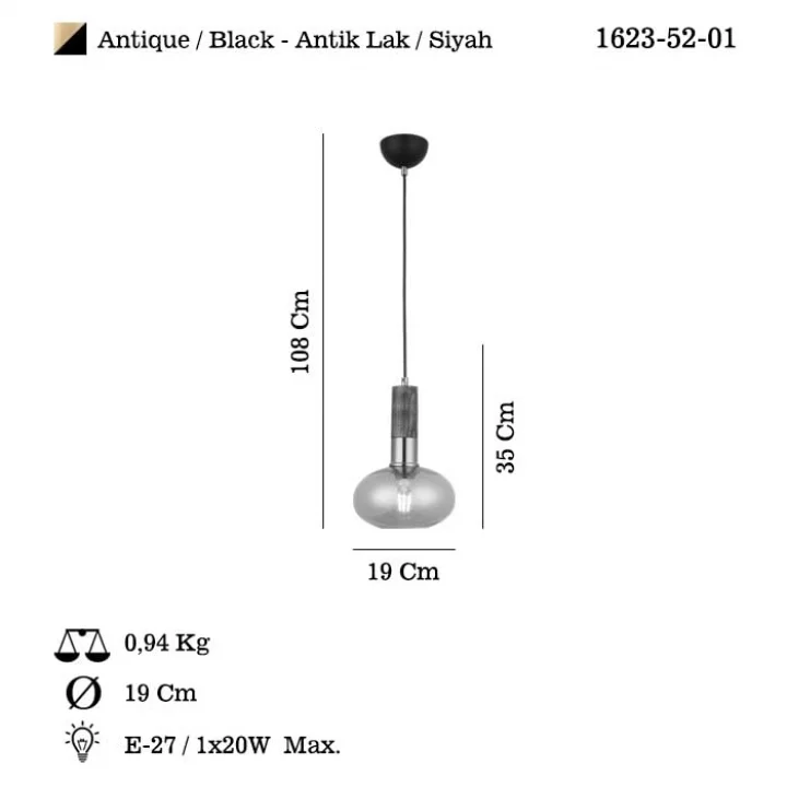 Fontas Tekli Antik Lak Sarkıt Avize, 1 X E27
