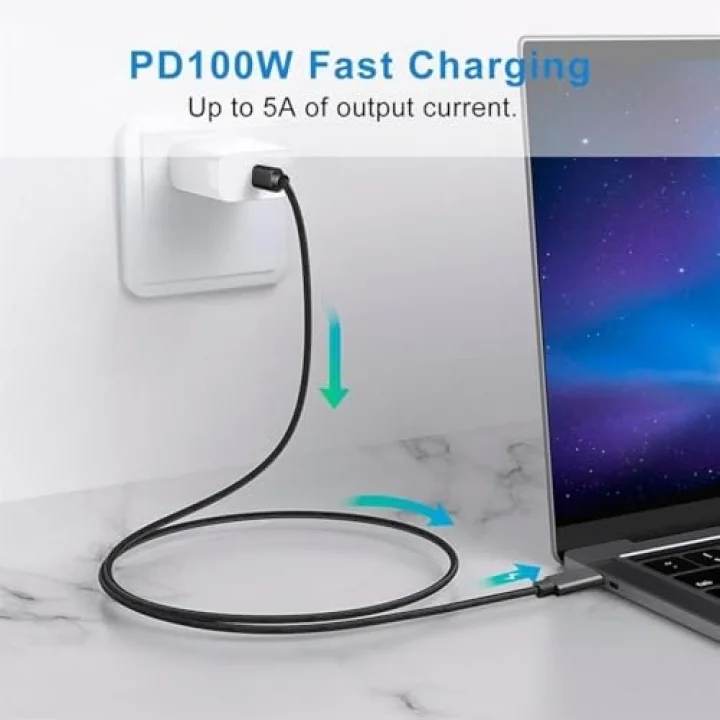 Force 100W Type-C to Type-C USB 3.1 Gen2 10 Gbps 4k@60hz Hızlı Şarj Data ve Görüntü Aktarım Kablosu Örgülü GN (3 Metre)