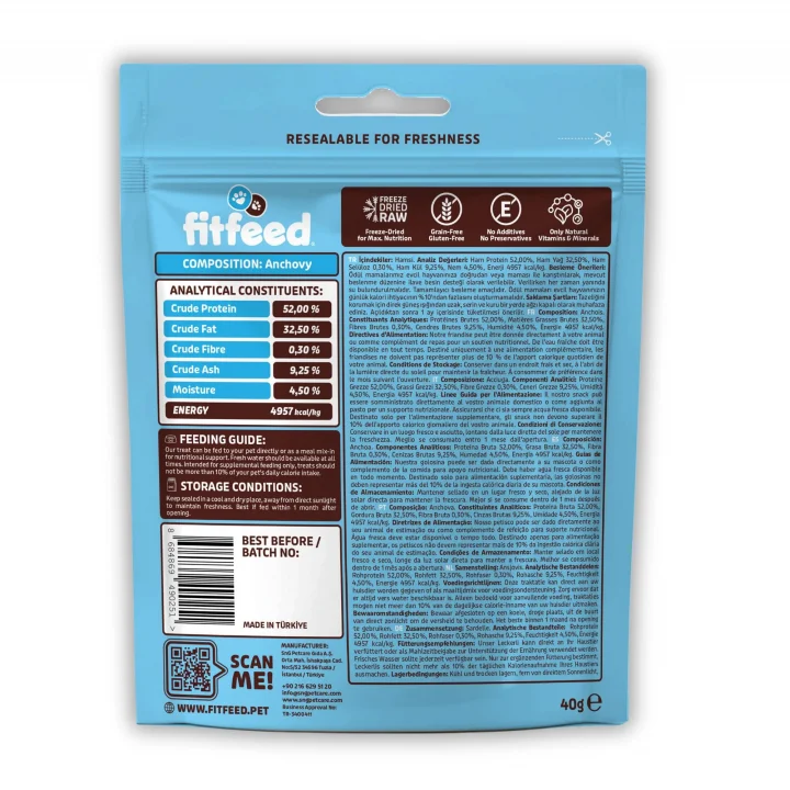 Freeze-Dried Çiğ Hamsi Kedi Ödül Maması 40g