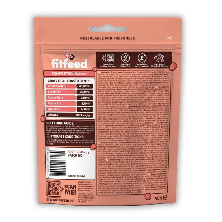 Freeze-Dried Çiğ Somon Kedi Ödül Maması 40g