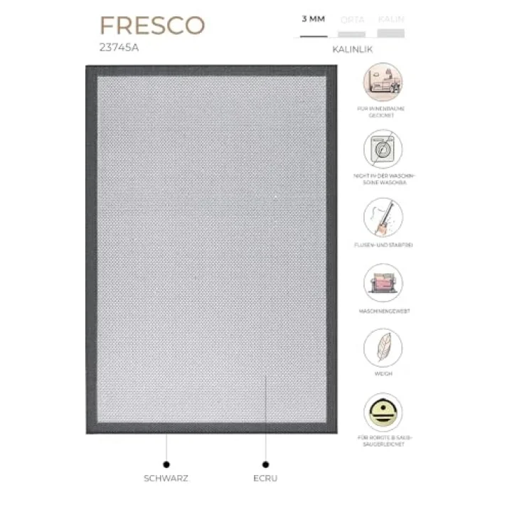 Fresco Ekru Siyah Sisal Halı 23745A 120 x 180