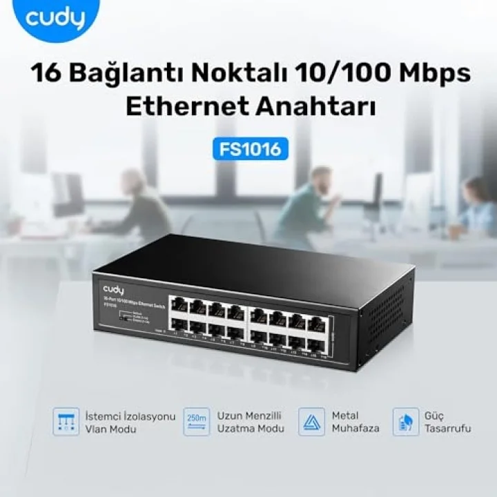 FS1016 16Port 10/100Mbps 1,6 Gb/sn Metal Kasa Rackmount Masaüstü Switch