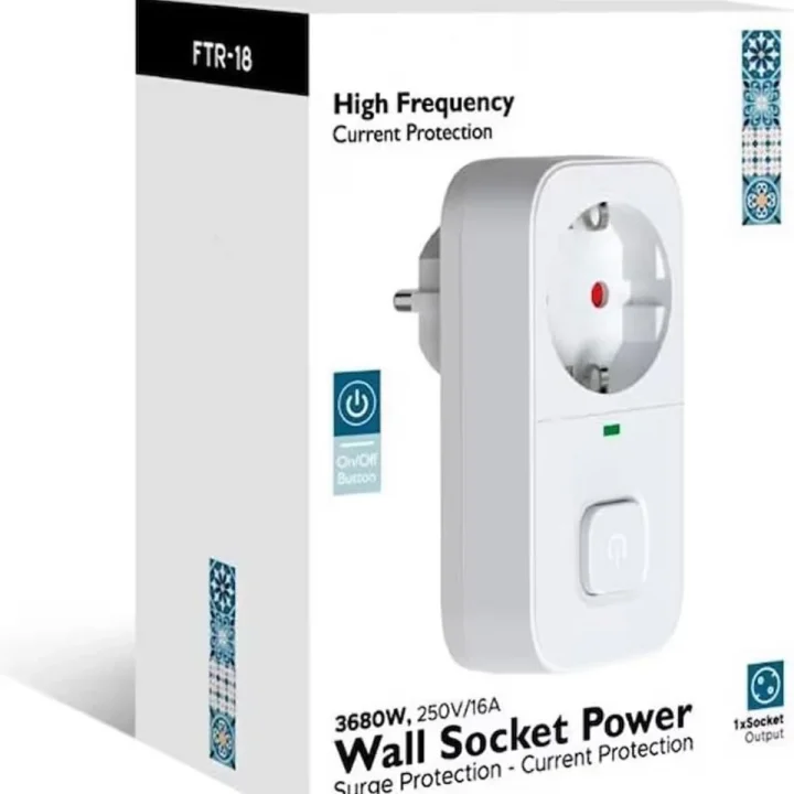 FTR-16 Akıllı Priz, 3680W, 250V/16A, Aşırı Akım Koruması, On/Off Düğmeli, Beyaz, Duvar Tipi
