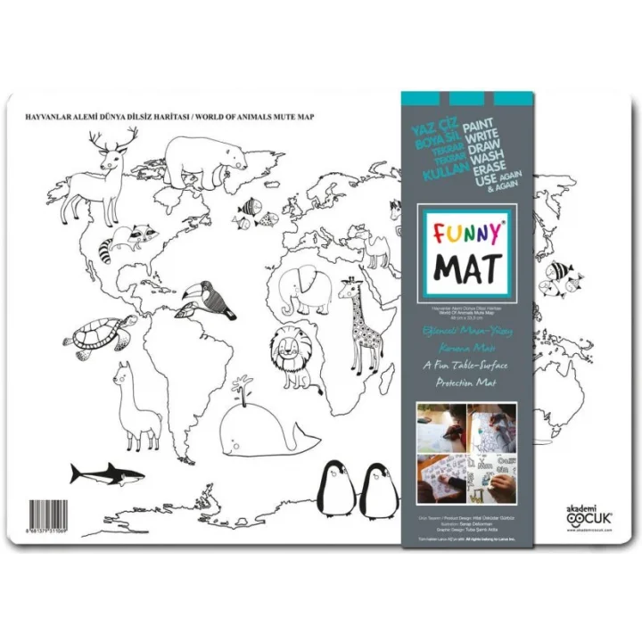 Funny Mat - Hayvanlar Alemi Dünya Dilsiz Haritası - Küçük 33,5x48cm