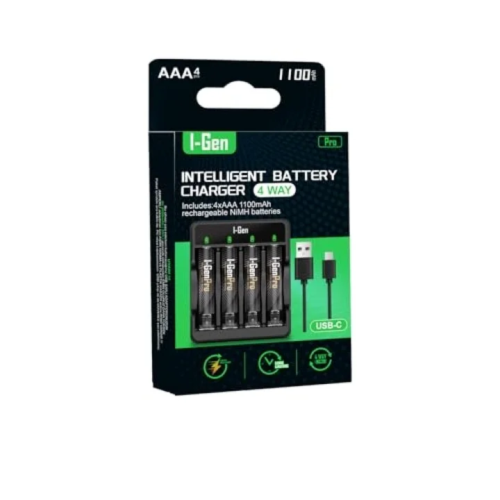G411 4lü Pil Şarj Aleti + 4 Adet AAA Pro 1100 mAh Şarjlı İnce Kalem Pilli Set