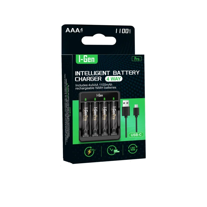 G411 4lü Pil Şarj Aleti + 4 Adet AAA Pro 1100 mAh Şarjlı İnce Kalem Pilli Set