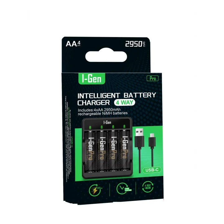 G429 4lü Pil Şarj Aleti + 4 Adet AA Pro 2950 mAh Şarjlı Kalem Pilli Set