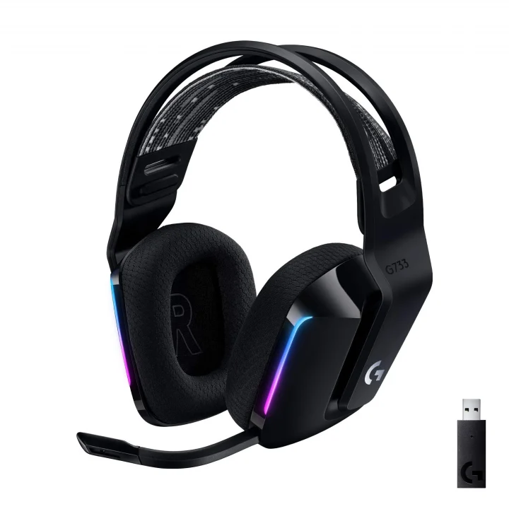 G733 LIGHTSPEED Kablosuz Kulak Üstü Oyuncu Kulaklığı, LIGHTSYNC RGB, Blue Voice Mikrofon, Askılı Kafa Bandı, PRO-G Ses Sürücüleri, 29 Saat Pil Ömrü, Siyah