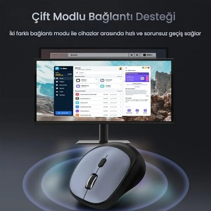 G880 Dual-Mode Bluetooth 5.3 ve 2.4GHz 3600DPI Optik Kablosuz Mouse Gri