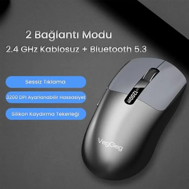 G900 Dual-Mode Bluetooth 5.3 ve 2.4GHz 3600DPI Ekranlı Şarjlı Optik Kablosuz Mouse Siyah