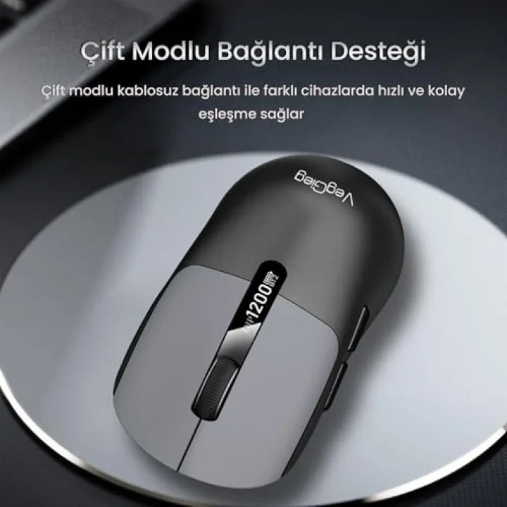 G900 Dual-Mode Bluetooth 5.3 ve 2.4GHz 3600DPI Ekranlı Şarjlı Optik Kablosuz Mouse Siyah