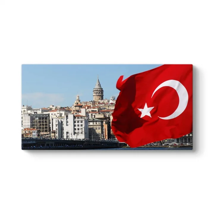 Galata Kulesi Türk Bayrağı Tablosu 120 x 60