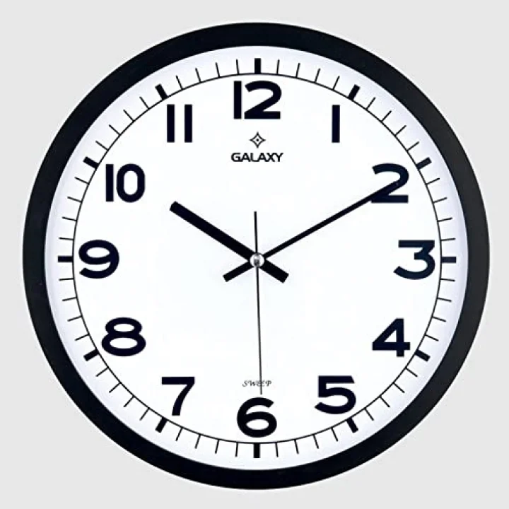 Galaxy Duvar Saati, Siyah Sessiz Akar Makine, Mineral Cam, ABS Çerçeve, 286mm Çap, Ofis ve Ev için