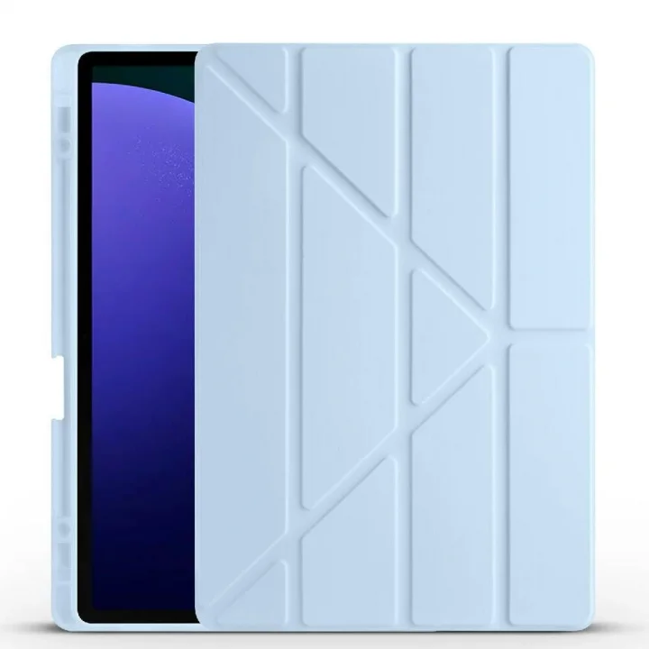 Galaxy ile uyumlu Tab S10 Plus Kılıf Tri Folding Kalem Bölmeli Standlı Kılıf Mavi