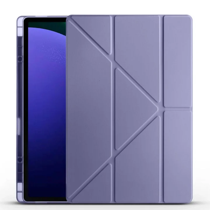 Galaxy ile uyumlu Tab S10 Ultra Kılıf Tri Folding Kalem Bölmeli Standlı Kılıf Mor