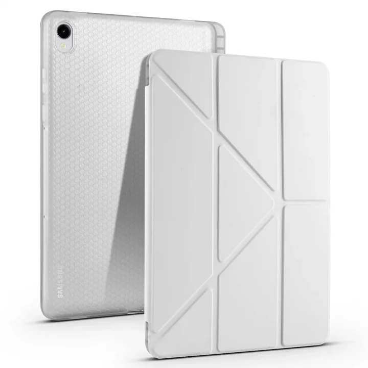 Galaxy ile uyumlu Tab S11 Kılıf Tri Folding Kalem Bölmeli Standlı Kılıf Gri