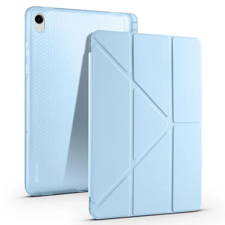 Galaxy ile uyumlu Tab S11 Kılıf Tri Folding Kalem Bölmeli Standlı Kılıf Mavi