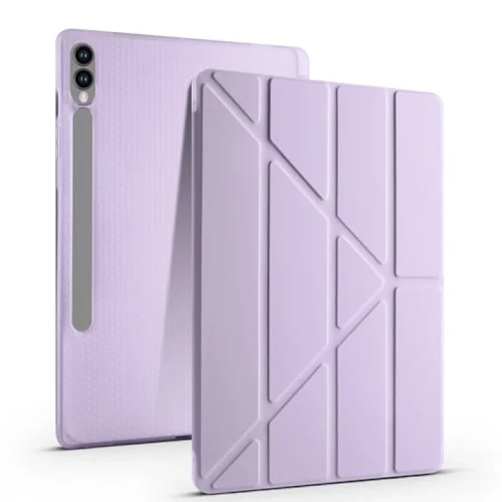 Galaxy ile uyumlu Tab S9 FE Plus Kılıf Tri Folding Kalem Bölmeli Standlı Kılıf Lila