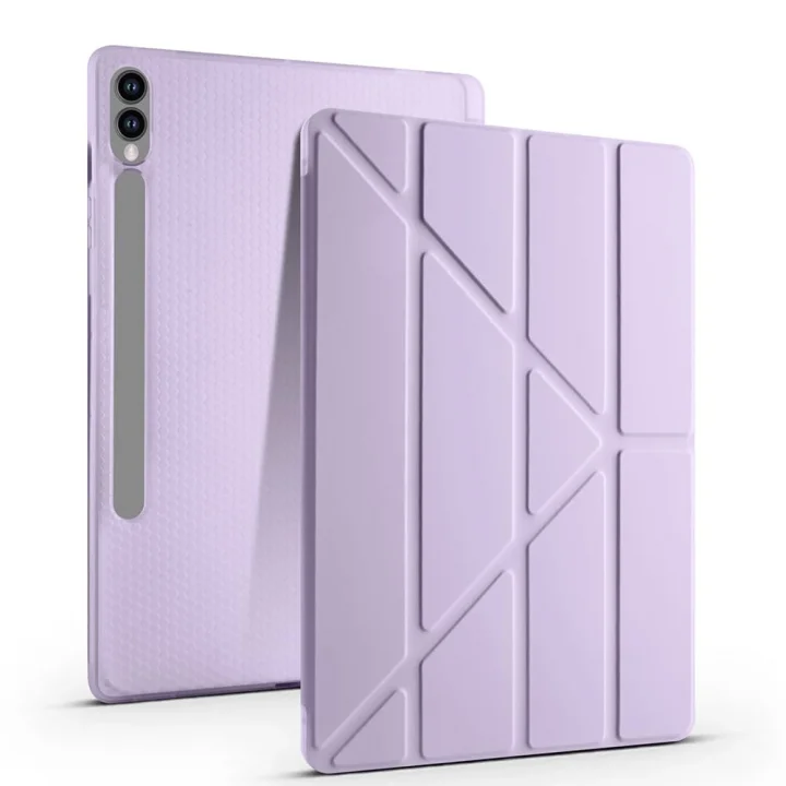 Galaxy ile uyumlu Tab S9 FE Plus Kılıf Tri Folding Kalem Bölmeli Standlı Kılıf Lila