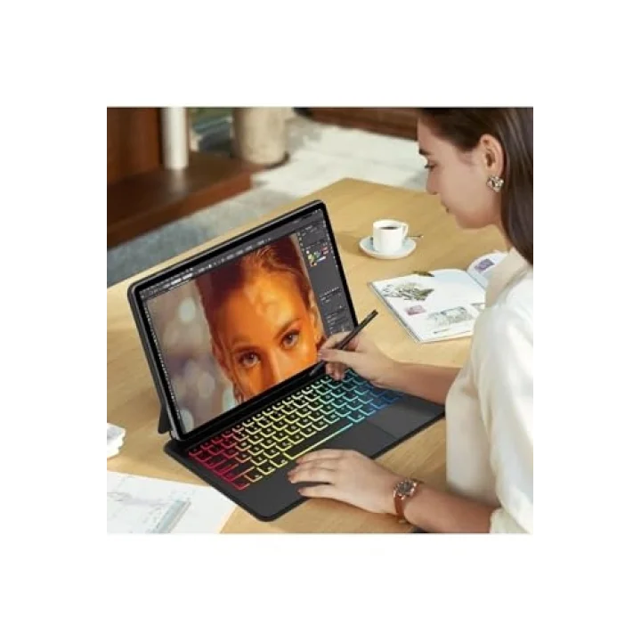 Galaxy Tab S10+ 12.4 ile Uyumlu Magic Keyboard Touchpad Rgb Işıklı Klavyeli Kılıf