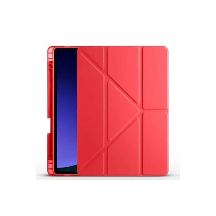 Galaxy Tab S9 FE Kılıf ile Uyumlu Tri Folding Kalem Bölmeli Standlı Kılıf-Kırmızı 3