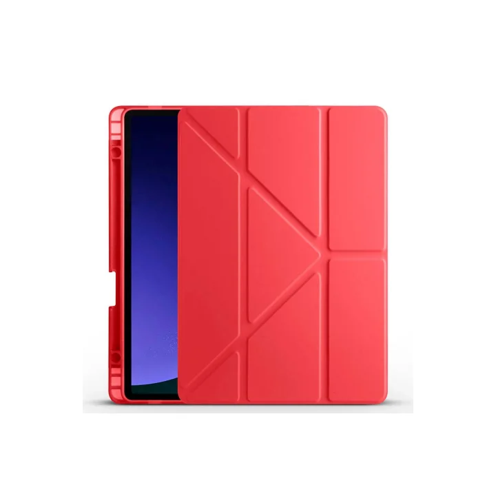 Galaxy Tab S9 FE Kılıf ile Uyumlu Tri Folding Kalem Bölmeli Standlı Kılıf-Kırmızı 3