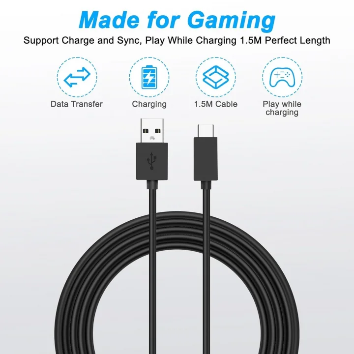 Gaming USB-C Kablo - Siyah 1.5 Metre | Xbox, PS5 Gamepad ve Akıllı Telefonlar için USB Type-C Bağlantı ve Hızlı Şarj Kablosu
