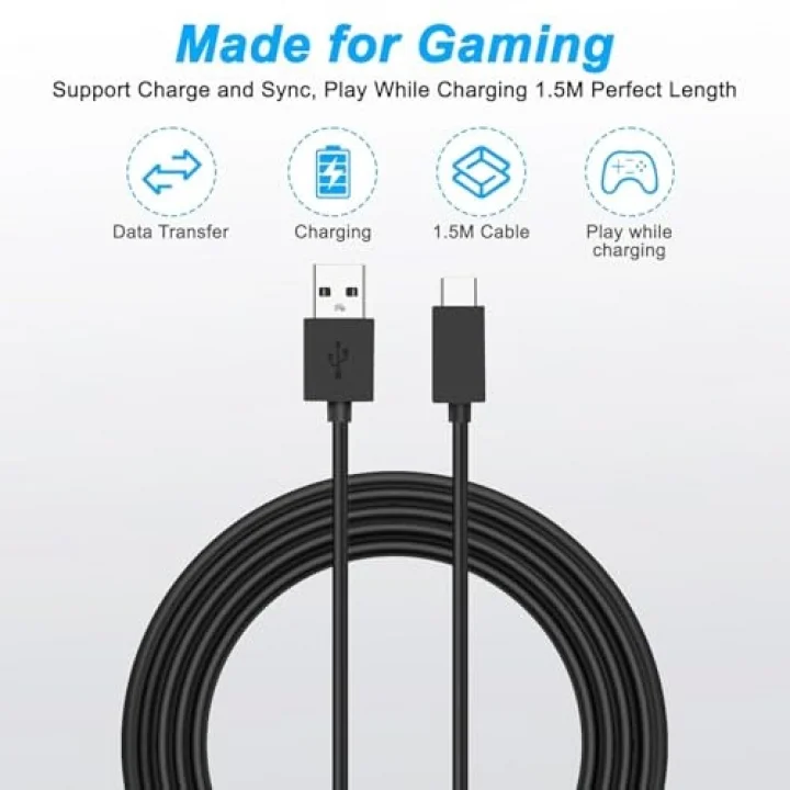 Gaming USB-C Kablo - Siyah 1.5 Metre | Xbox, PS5 Gamepad ve Akıllı Telefonlar için USB Type-C Bağlantı ve Hızlı Şarj Kablosu