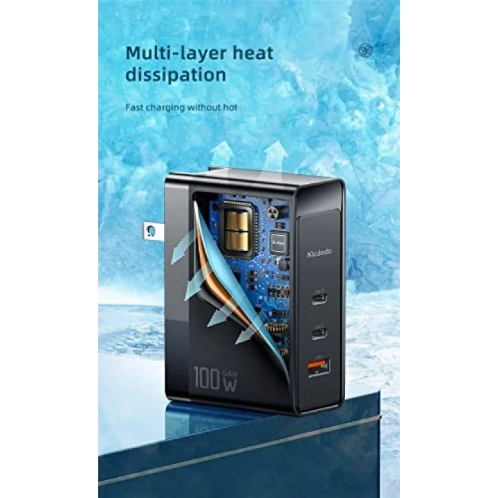Gan 100W 3-Port Fast Charger, Siyah
