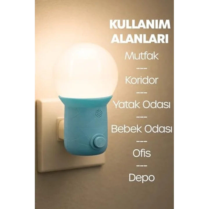 Gece Lambası Tuşlu Koridor Hol Işığı Uyuma Işığı (Kubbe Turkuaz)