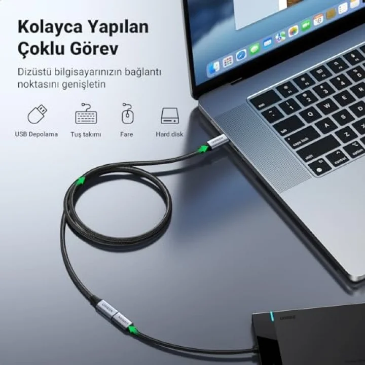 Gen2 100 W Thunderbolt 3 Type-C to Type-C Örgülü Uzatma Kablosu 50 cm
