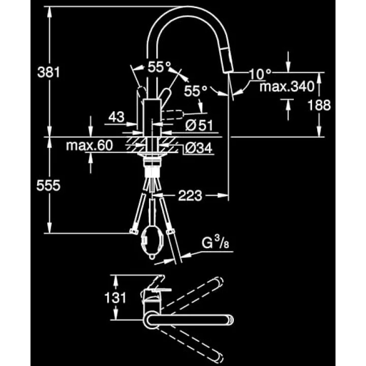 Get | Mutfak Armatürü - Tek Kollu Lavabo Bataryası, Çıkarılabilir Çift Yıkama Başlığı | C Çıkışı | Krom | 31484001