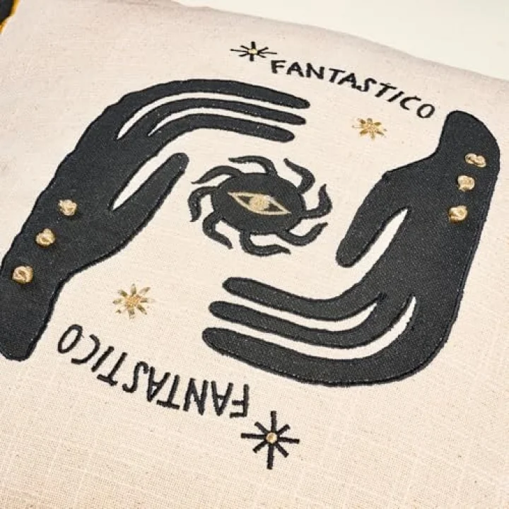 Ghunı Bej - Siyah Pamuk Dolgulu Kırlent 50x50 Cm