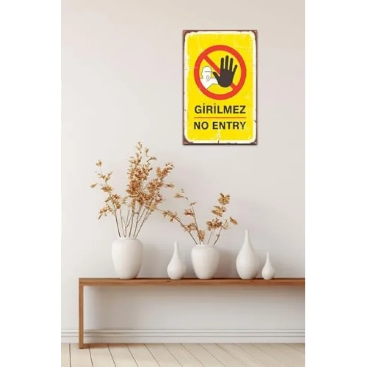 Girilmez No Entry Retro Vintage Ahşap Mdf Tablo