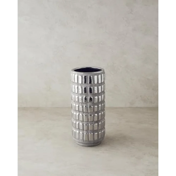 Glossy Stoneware Vazo Silver