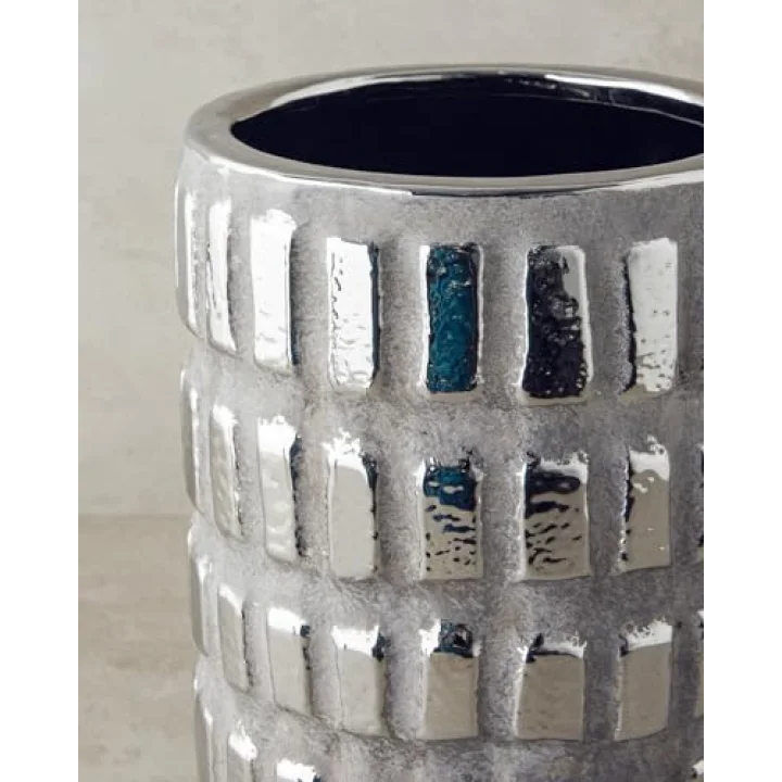Glossy Stoneware Vazo Silver