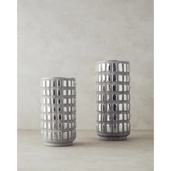Glossy Stoneware Vazo Silver