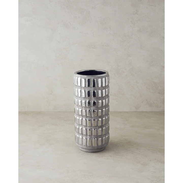 Glossy Stoneware Vazo Silver