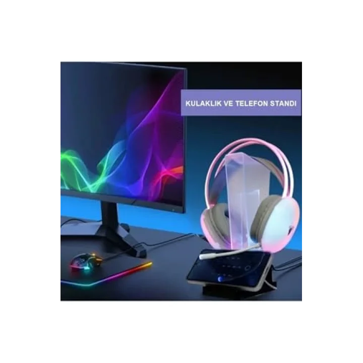 GM-01 Siyah RGB Işıklı Gaming Oyuncu Kulaklık Standı