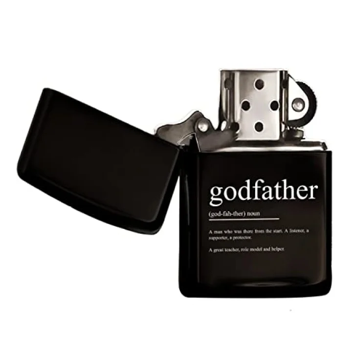 Godfather Tasarımlı Renkli Baskılı Siyah Benzinli Metal Çakmak