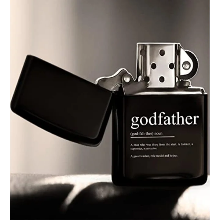 Godfather Tasarımlı Renkli Baskılı Siyah Benzinli Metal Çakmak