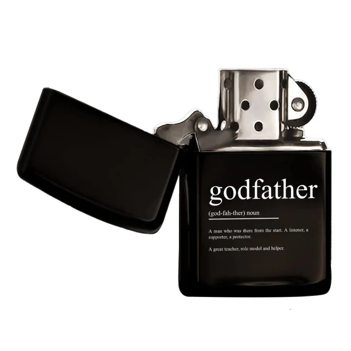Godfather Tasarımlı Renkli Baskılı Siyah Benzinli Metal Çakmak