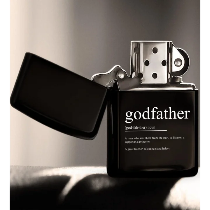 Godfather Tasarımlı Renkli Baskılı Siyah Benzinli Metal Çakmak