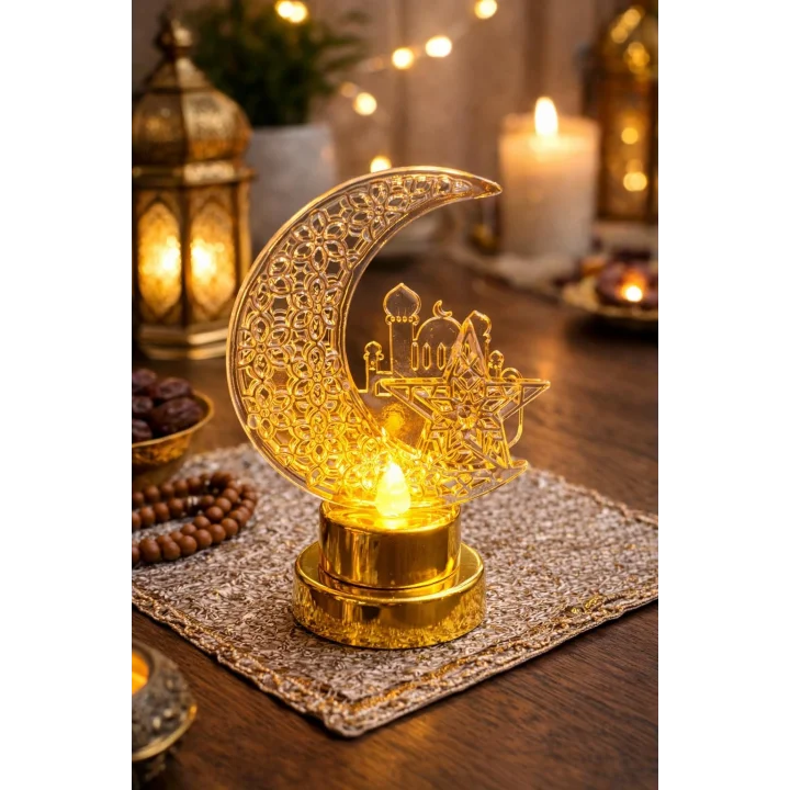 Gold Ayyıldız Pilli led ışık, Askılı Fener Süsü SARI Işıklar Peri Işıkları Aydınlatmalı Şerit Led Ramazan Süsü Led Işık