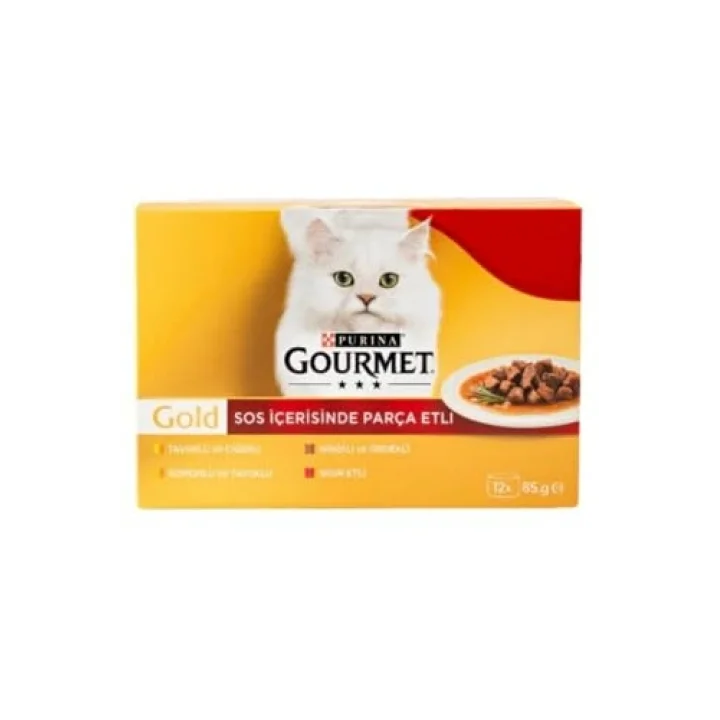 Gold Parça Sığır Etli Yaş Kedi Maması Multipack 85 gr. (12 Al 9 Öde)