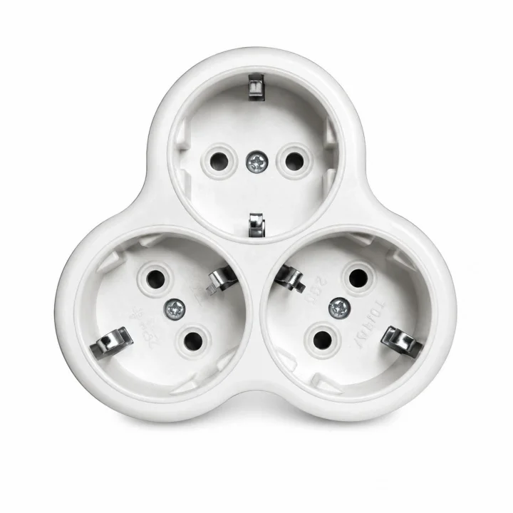 Golyat, Üçlü Topraklı Priz Çoğaltıcı Adaptör, Schuko Tipi,Üçlü Papatya,16A 250V, Beyaz