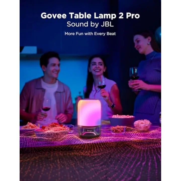 Govee Masa Lambası 2 Pro x JBL Hoparlörlü, Min 35W+ Type-C Şarj Edilebilir H60200F1 (Şarj Adaptörü Dahil Değildir)