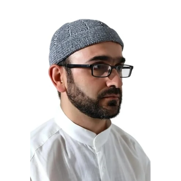 Gri Katlamalı Çift Renk Kışlık Kadife Takke