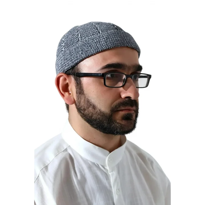 Gri Katlamalı Çift Renk Kışlık Kadife Takke