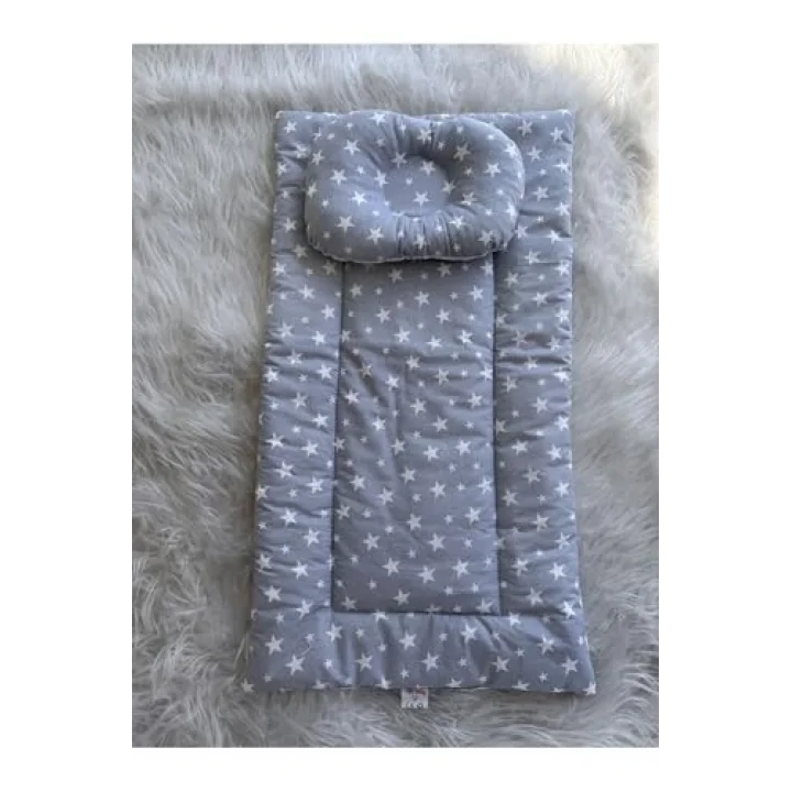 Gri Yıldızlı Altaçma Minderi ve Yastık 2li Set